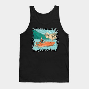 Fisherman in Boat a Man in a Lake Fishing in a Boat in Illustration Style Fishing Tank Top